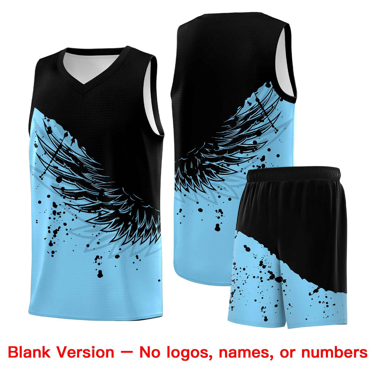 Custom Light Blue Black Wing Pattern Sports Uniform Basketball Jersey| KXKSHOP