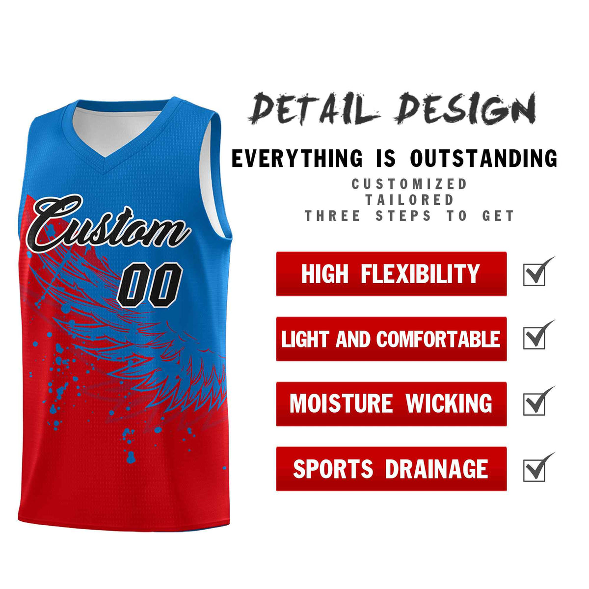 Custom Red Royal Wing Pattern Sports Uniform Basketball Jersey| KXKSHOP