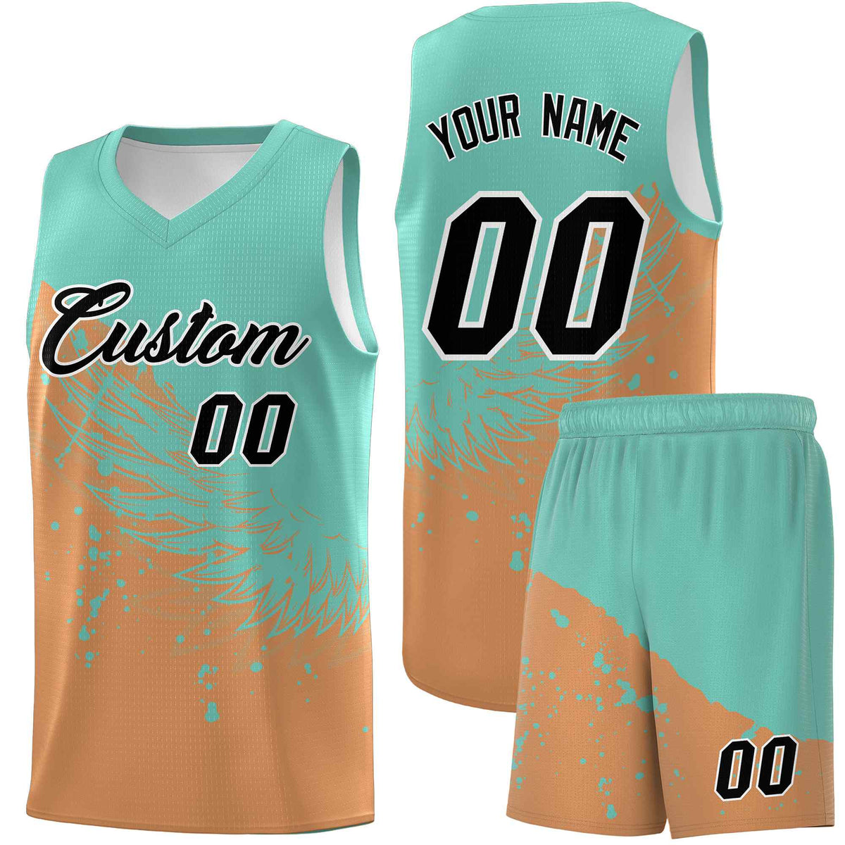 Custom Buckskin Brown Bright Green Wing Pattern Sports Uniform Basketball Jersey| KXKSHOP