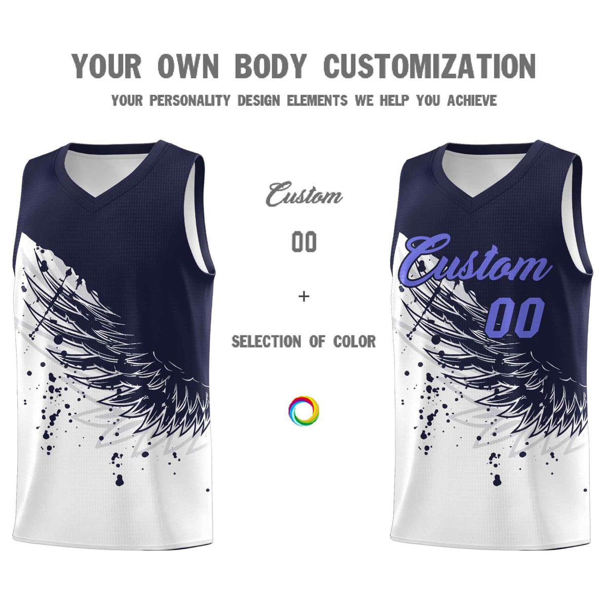 Custom White Navy Wing Pattern Sports Uniform Basketball Jersey| KXKSHOP