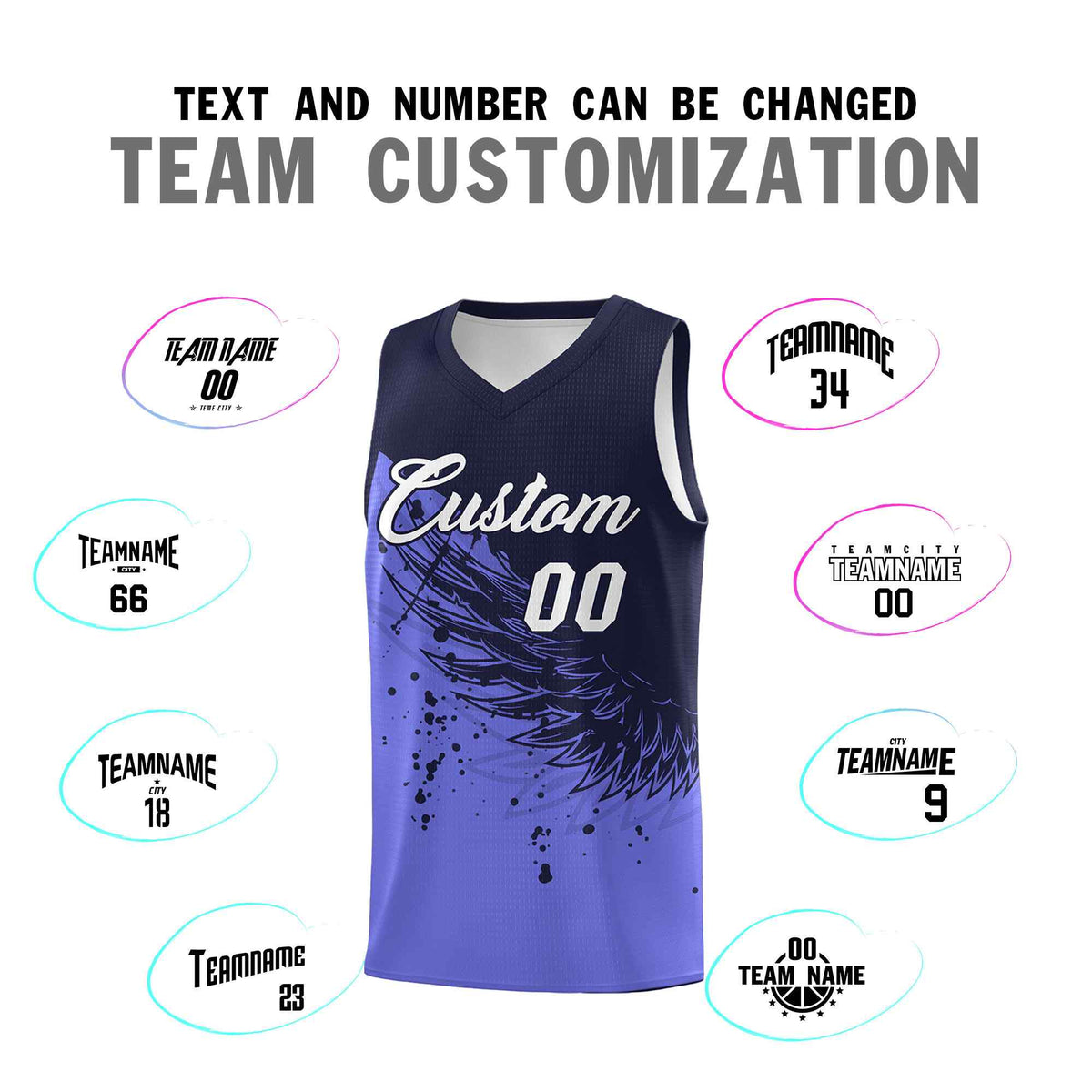 Custom Purple Navy Wing Pattern Sports Uniform Basketball Jersey| KXKSHOP