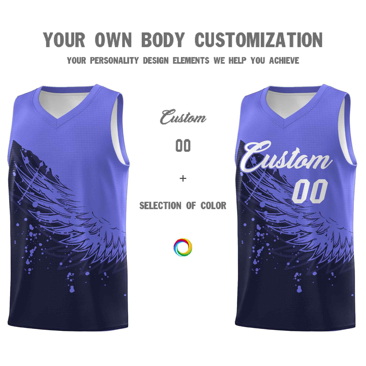 Custom Navy Purple Wing Pattern Sports Uniform Basketball Jersey| KXKSHOP