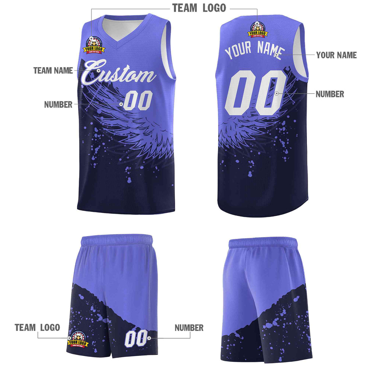 Custom Navy Purple Wing Pattern Sports Uniform Basketball Jersey