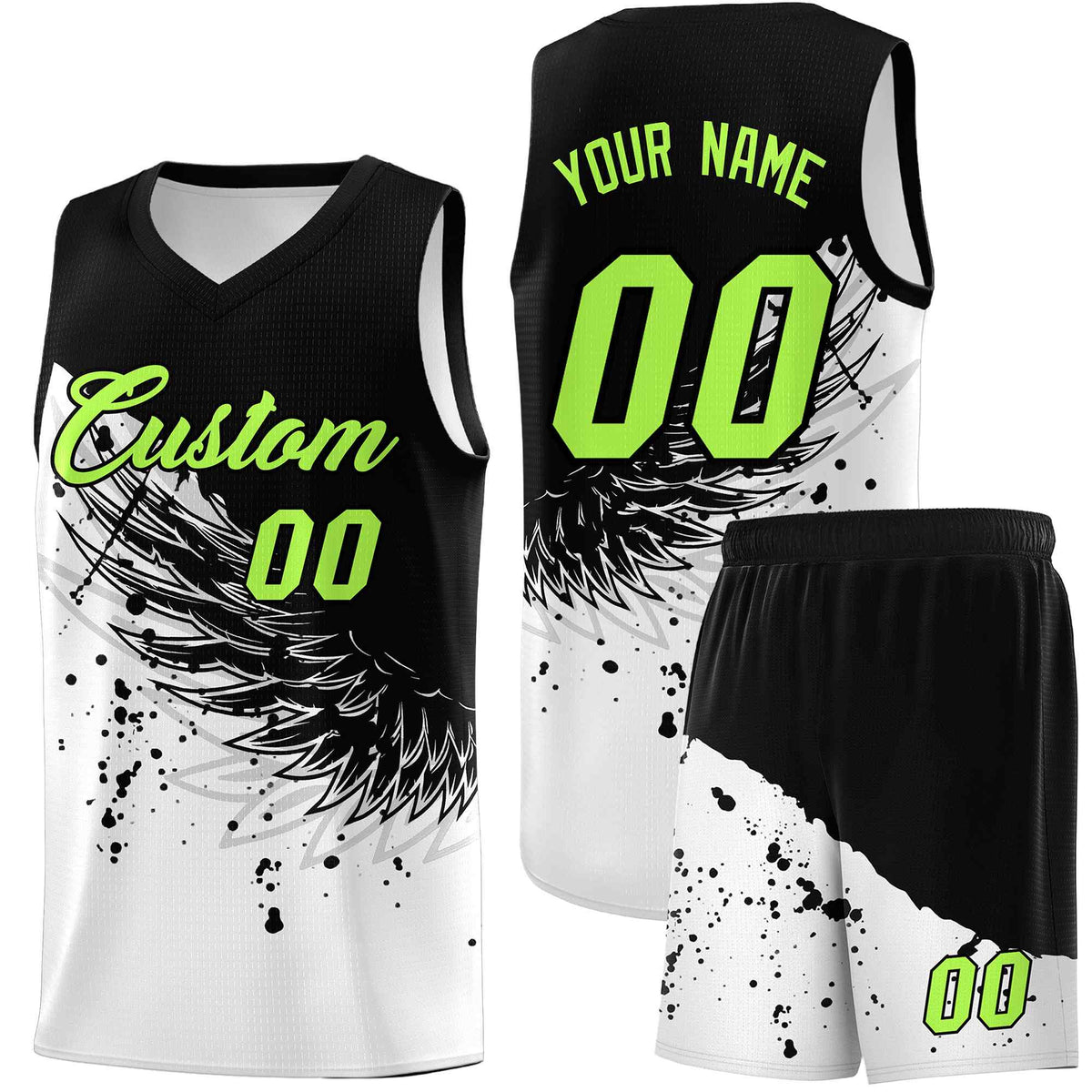 Custom White Black Wing Pattern Sports Uniform Basketball Jersey| KXKSHOP