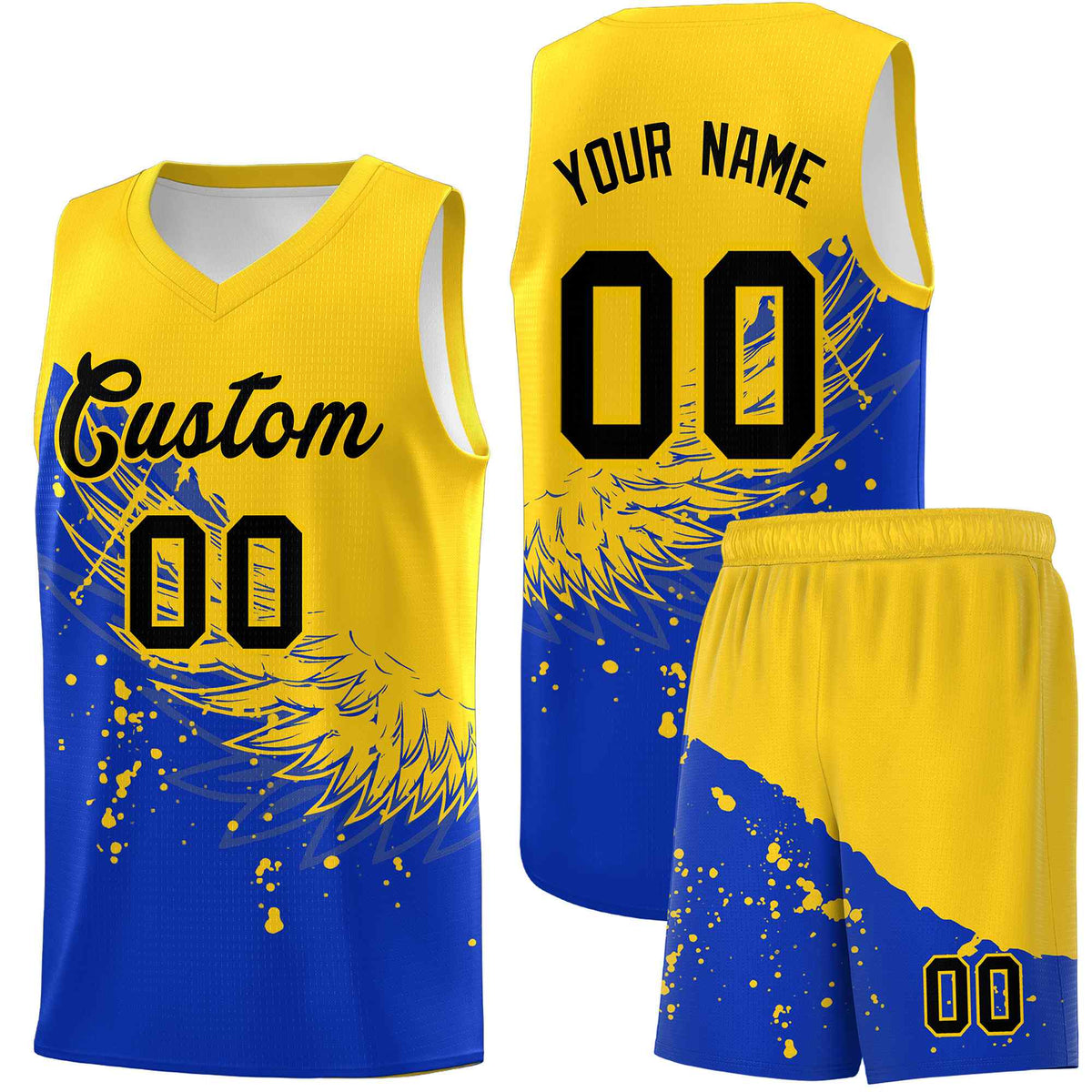 Custom Royal Gold Wing Pattern Sports Uniform Basketball Jersey