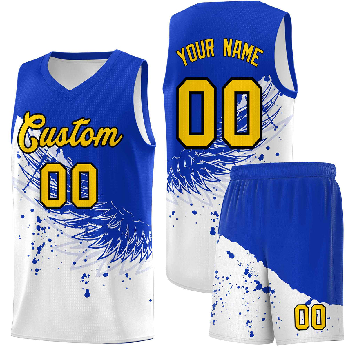 Custom White Royal Wing Pattern Sports Uniform Basketball Jersey