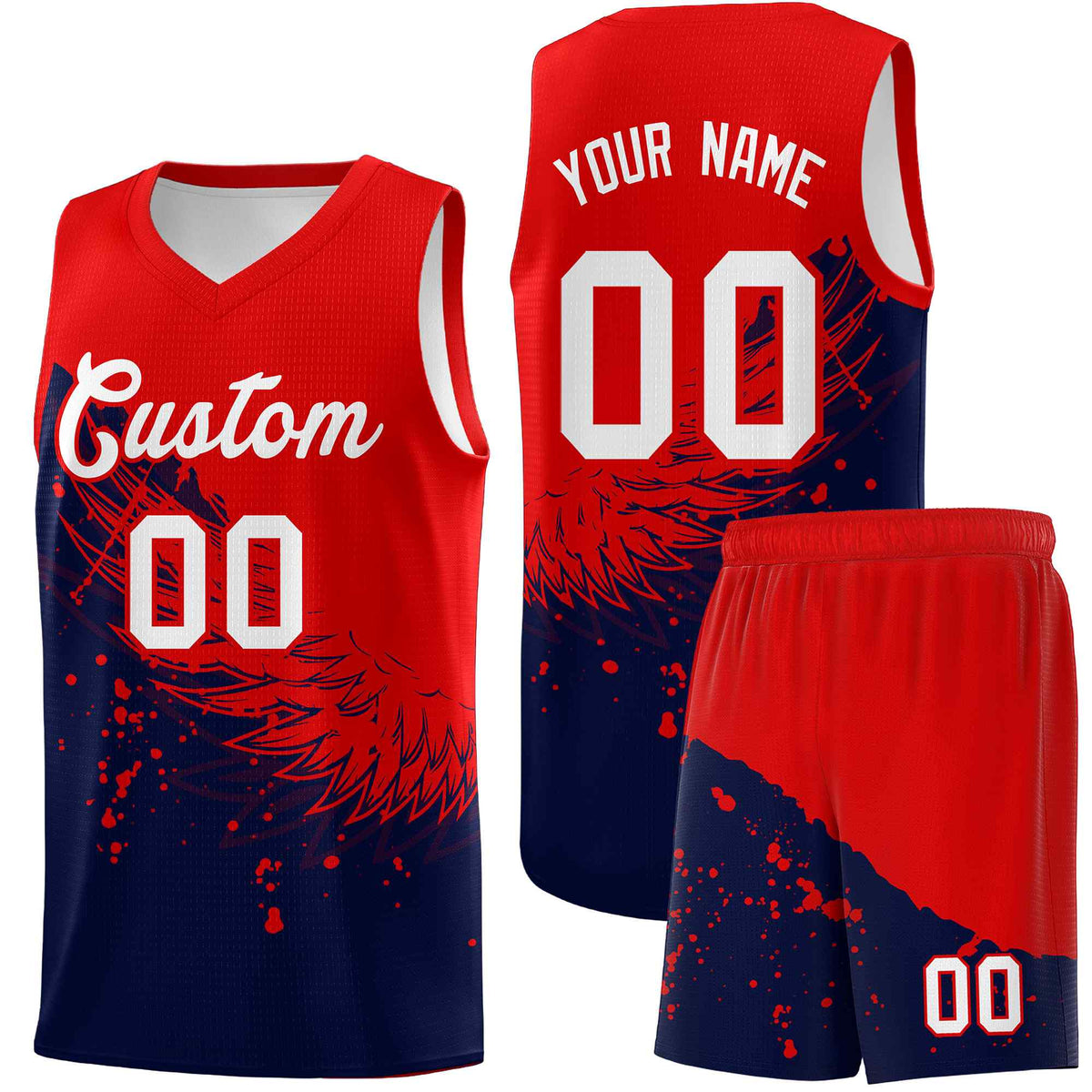 Custom Navy Red Wing Pattern Sports Uniform Basketball Jersey