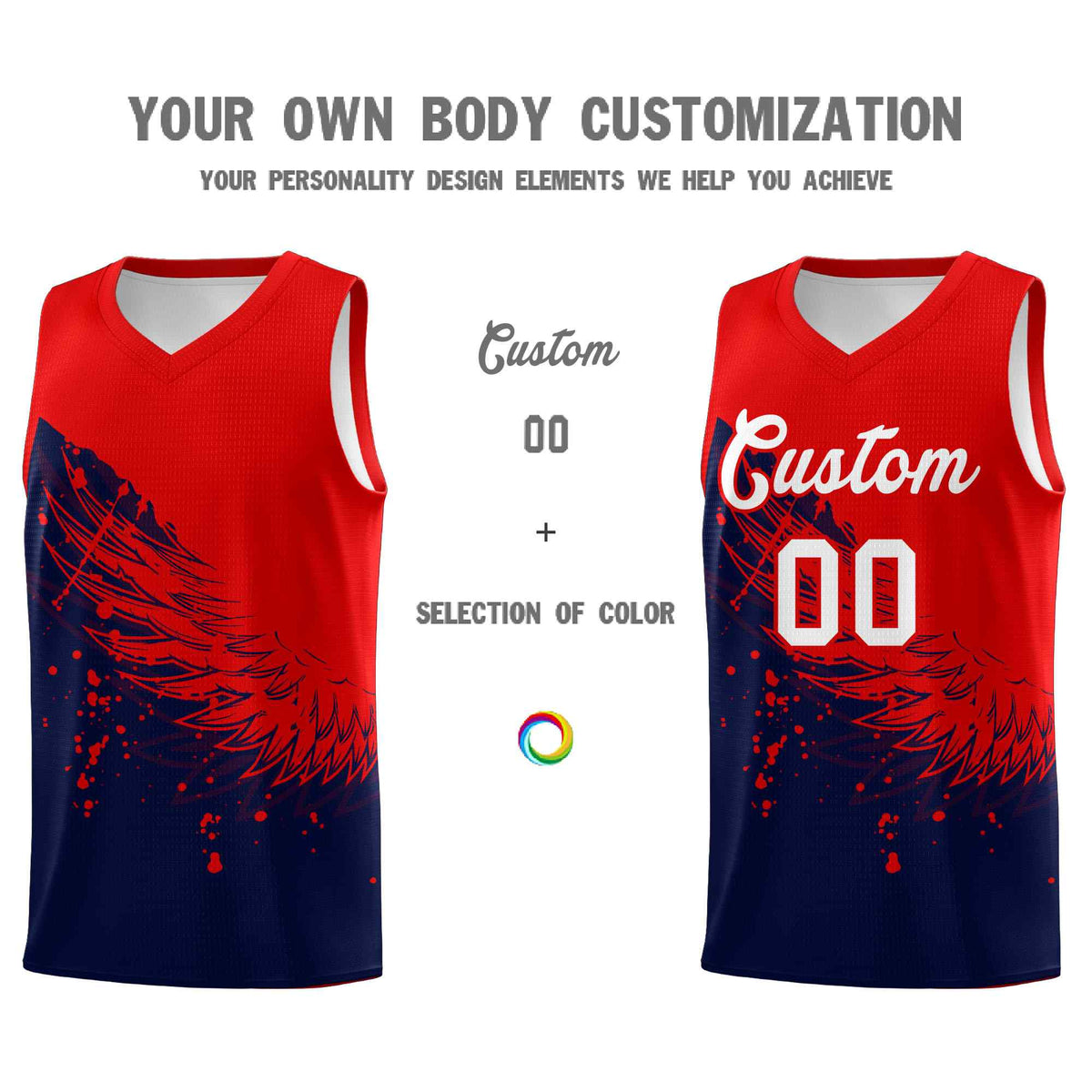 Custom Navy Red Wing Pattern Sports Uniform Basketball Jersey