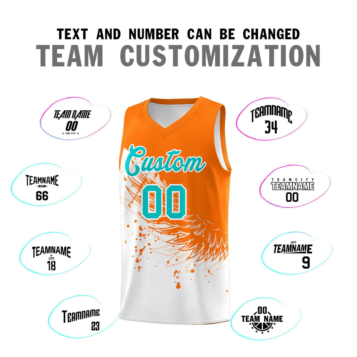Custom White Orange Wing Pattern Sports Uniform Basketball Jersey