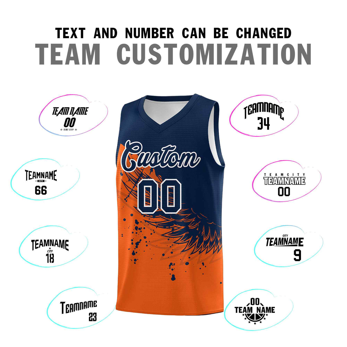 Custom Orange Navy Wing Pattern Sports Uniform Basketball Jersey