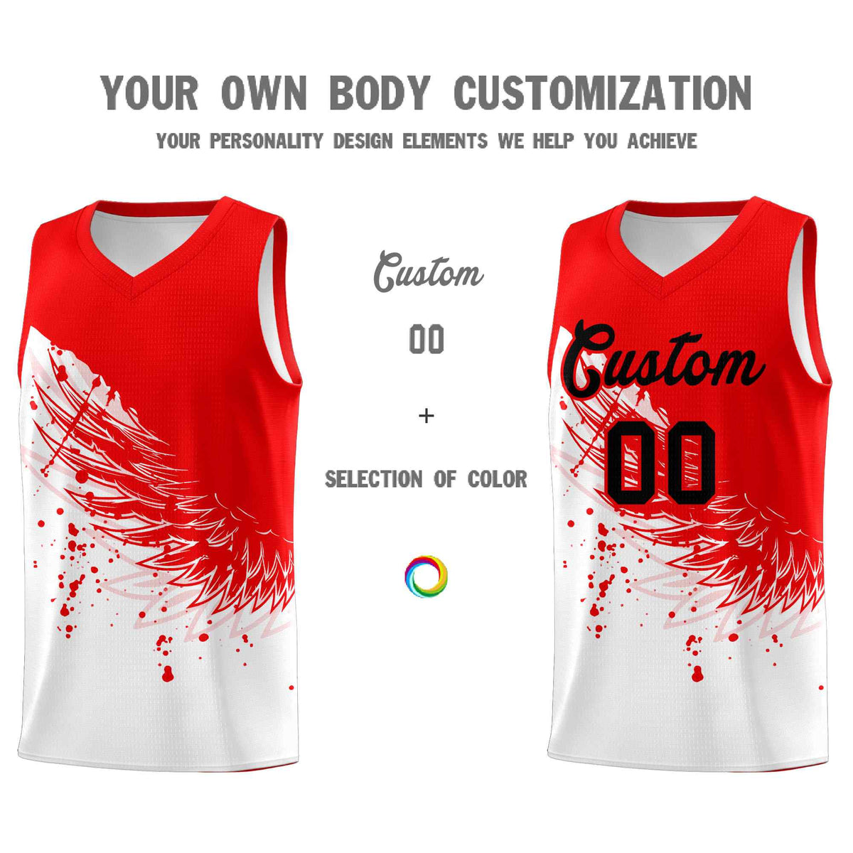 Custom White Light Red Wing Pattern Sports Uniform Basketball Jersey