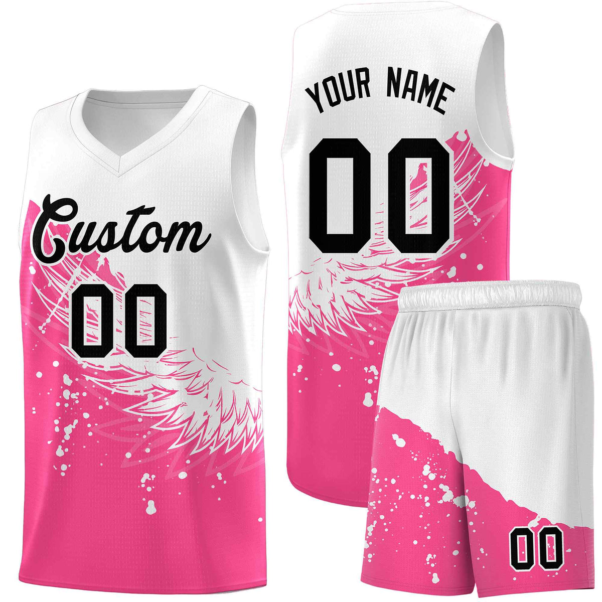 Custom Pink White Wing Pattern Sports Uniform Basketball Jersey