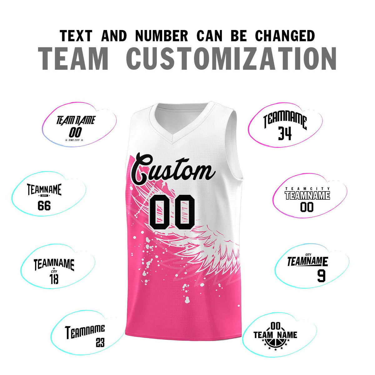 Custom Pink White Wing Pattern Sports Uniform Basketball Jersey