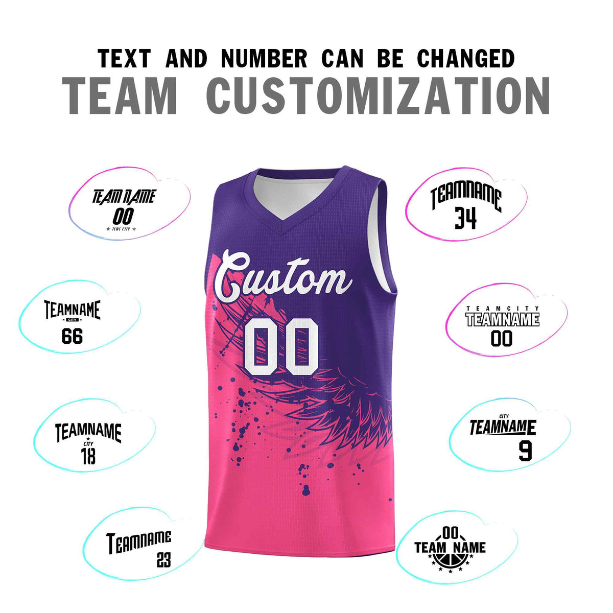 Custom Pink Purple Wing Pattern Sports Uniform Basketball Jersey