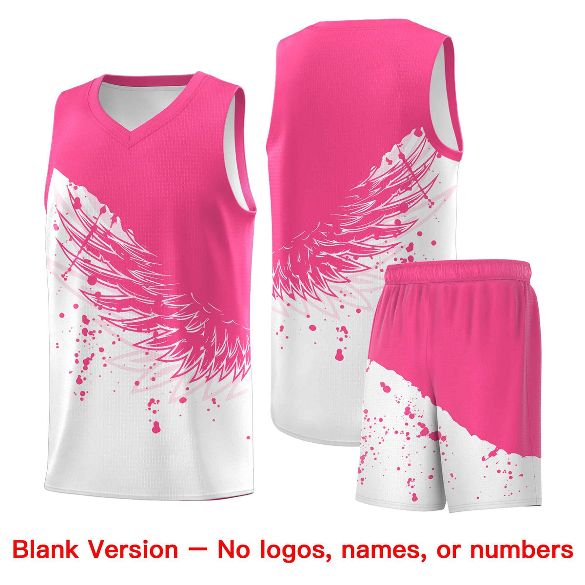 Custom White Pink Wing Pattern Sports Uniform Basketball Jersey