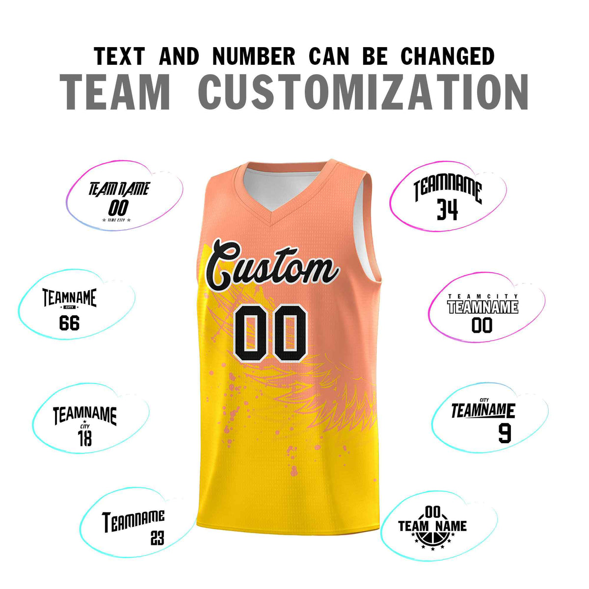 Custom Gold Light Orange Wing Pattern Sports Uniform Basketball Jersey