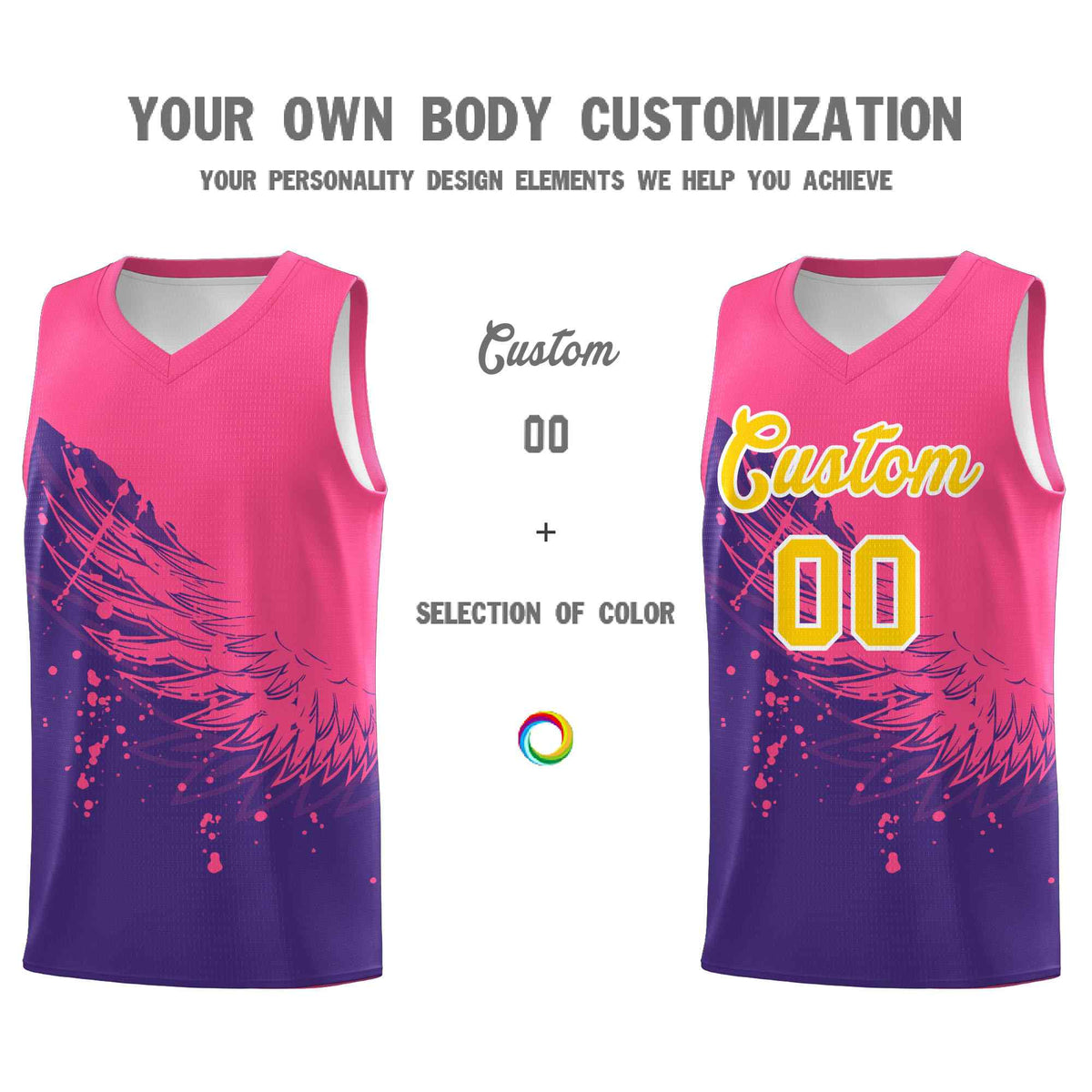 Custom Purple Pink Wing Pattern Sports Uniform Basketball Jersey