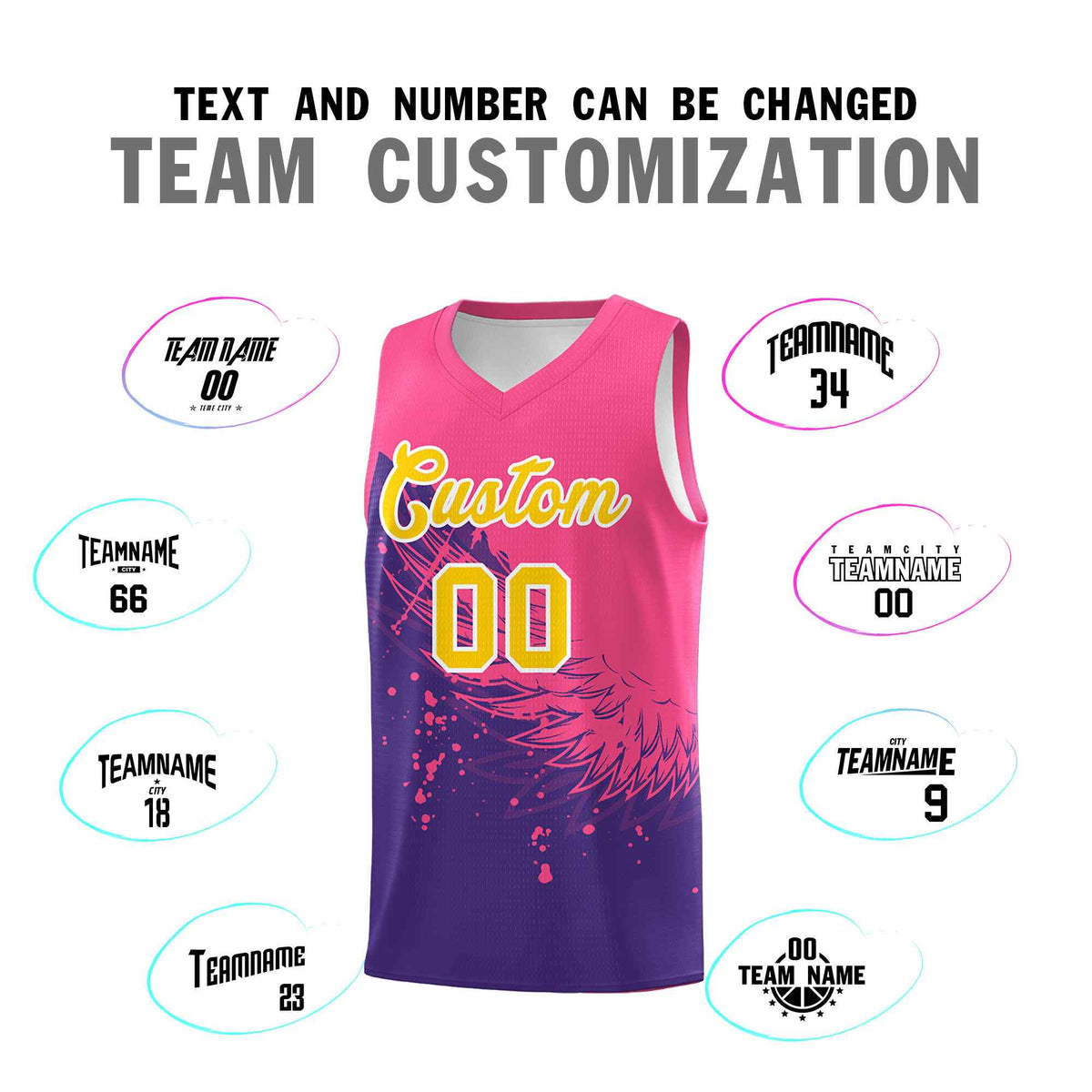 Custom Purple Pink Wing Pattern Sports Uniform Basketball Jersey