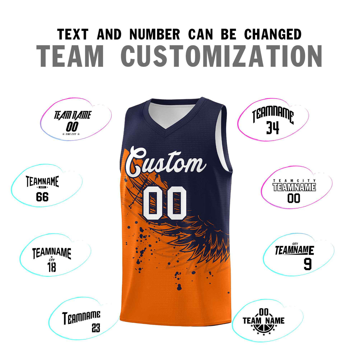 Custom Orange Navy Wing Pattern Sports Uniform Basketball Jersey