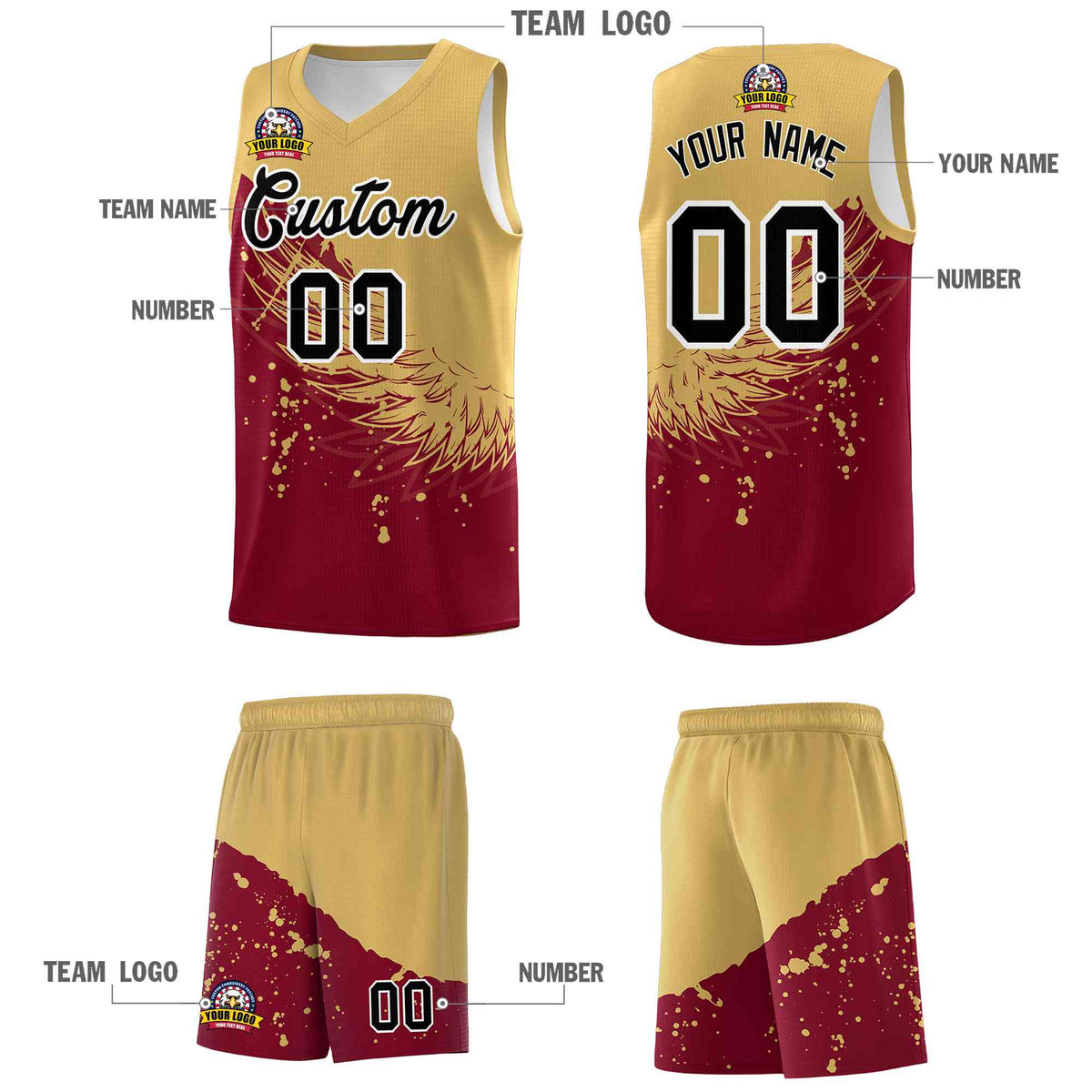 Custom Crimson Old Gold Wing Pattern Sports Uniform Basketball Jersey