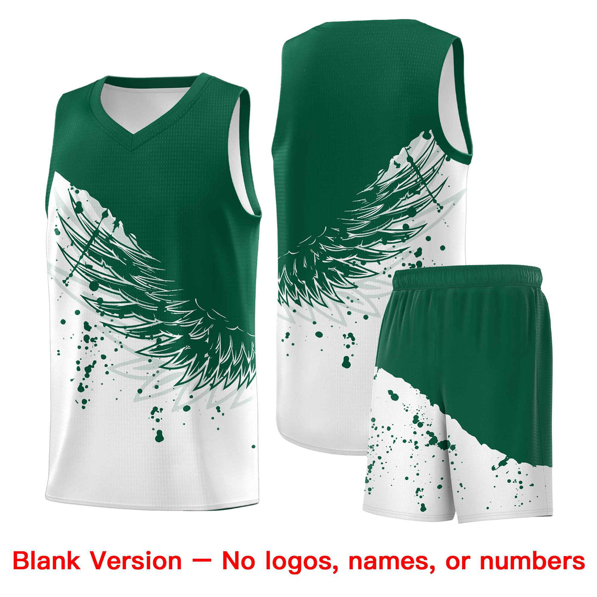 Custom White Kelly Green Wing Pattern Sports Uniform Basketball Jersey