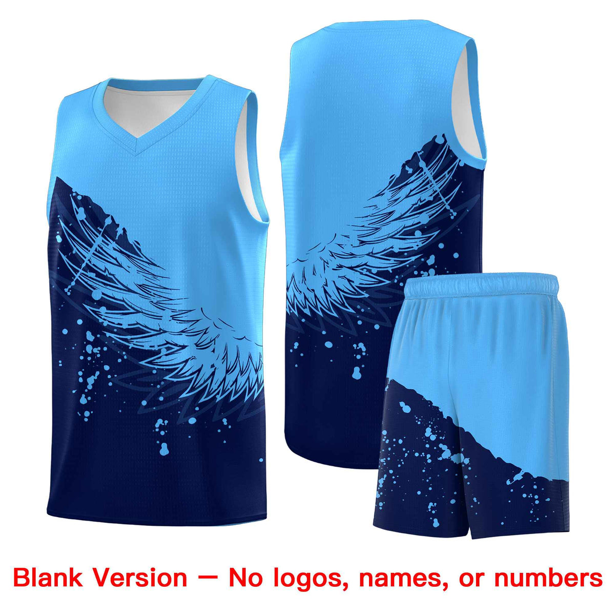 Custom Navy Powder Blue Wing Pattern Sports Uniform Basketball Jersey