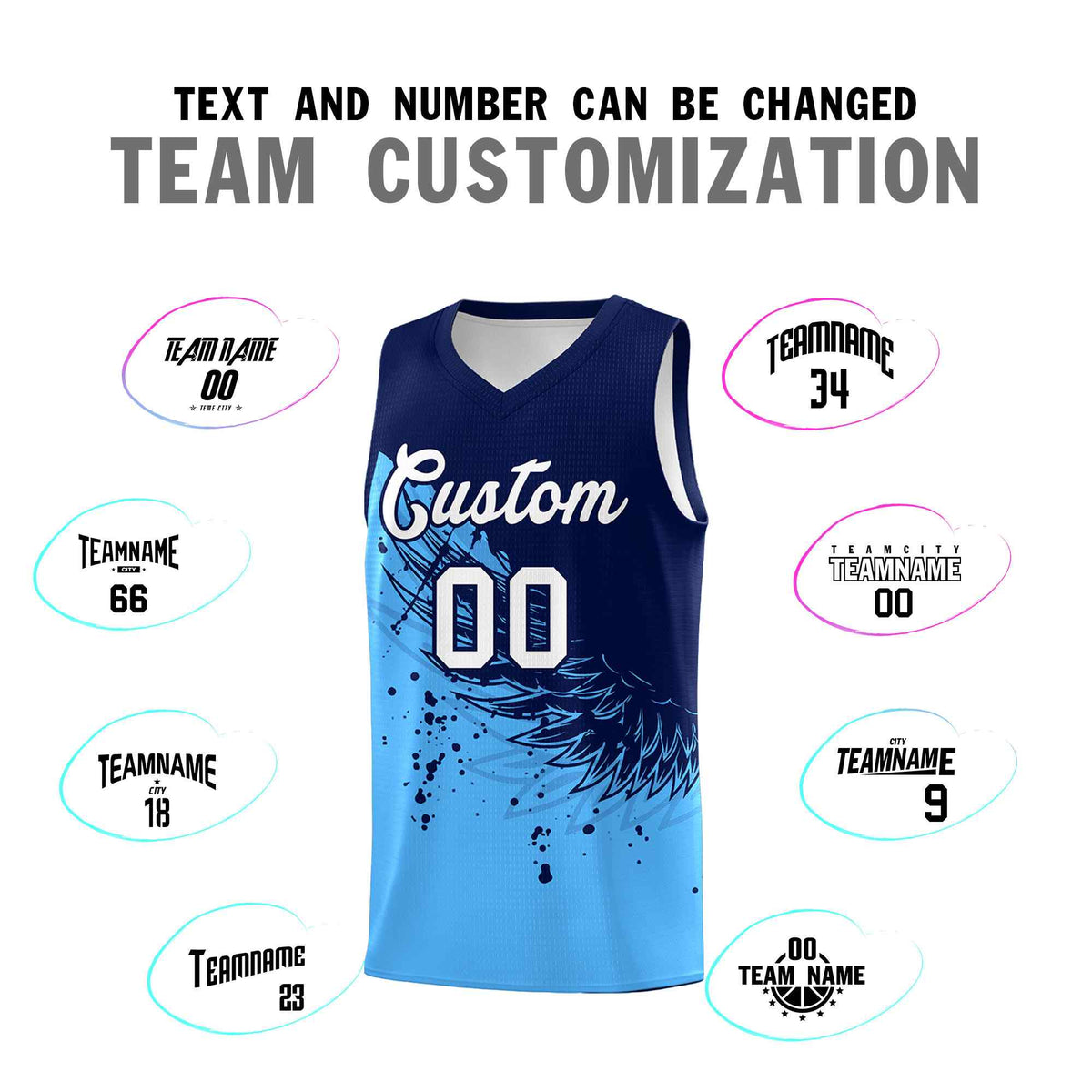 Custom Powder Blue Navy Wing Pattern Sports Uniform Basketball Jersey