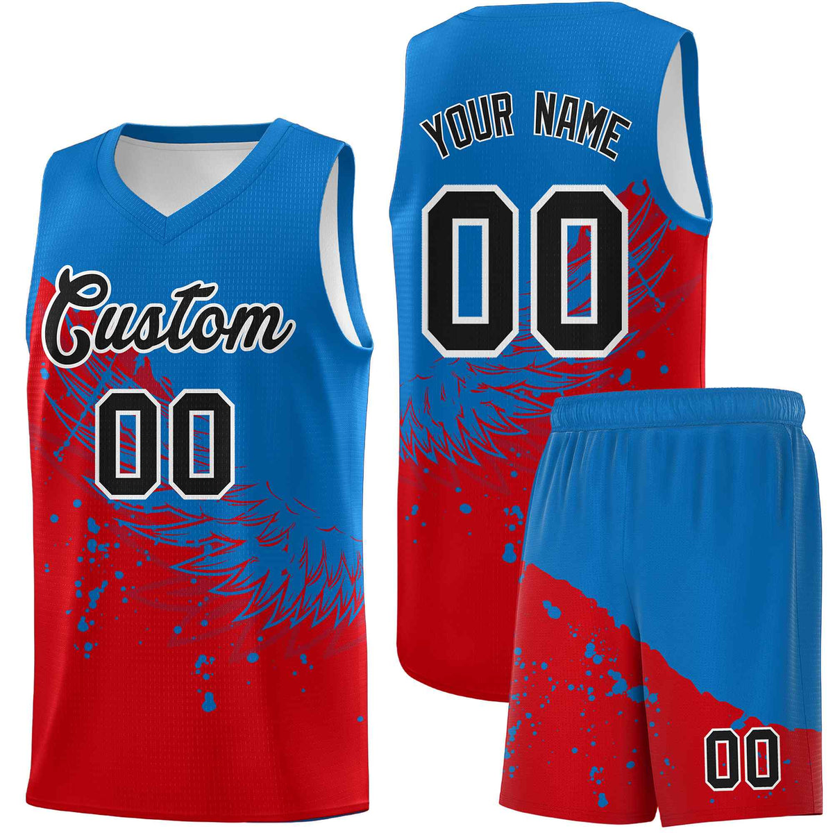 Custom Red Royal Wing Pattern Sports Uniform Basketball Jersey