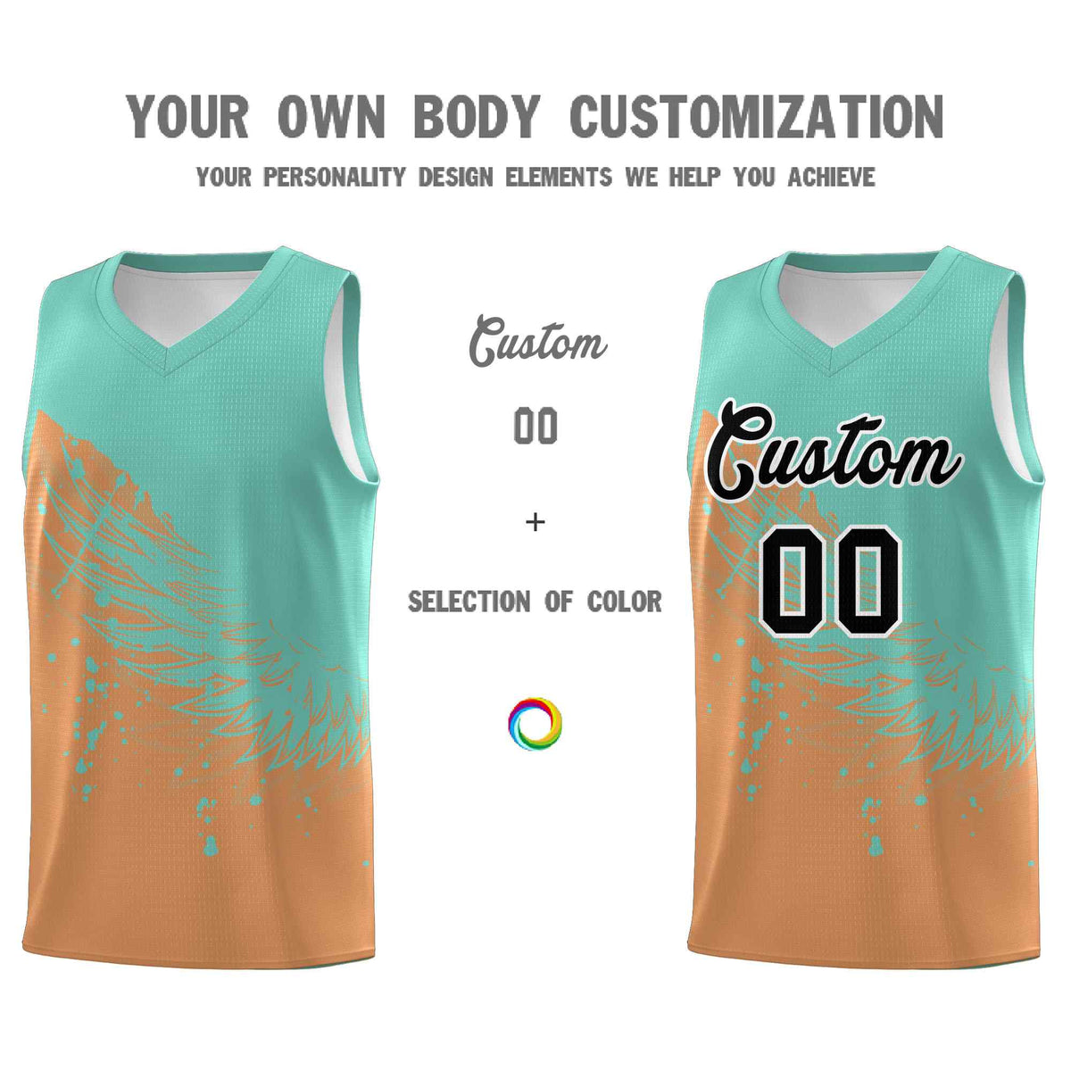 Custom Buckskin Brown Bright Green Wing Pattern Sports Uniform Basketball Jersey