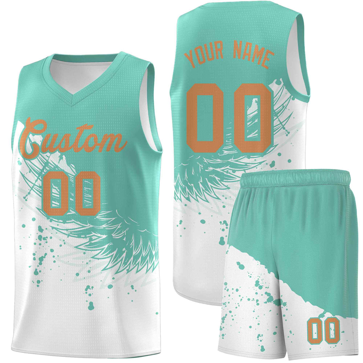 Custom White Bright Green Wing Pattern Sports Uniform Basketball Jersey