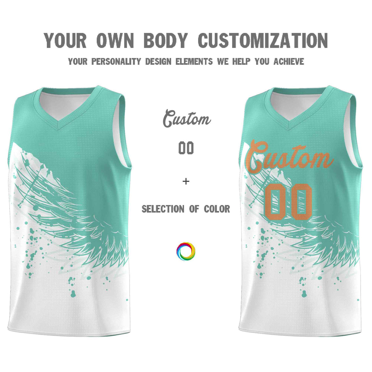 Custom White Bright Green Wing Pattern Sports Uniform Basketball Jersey