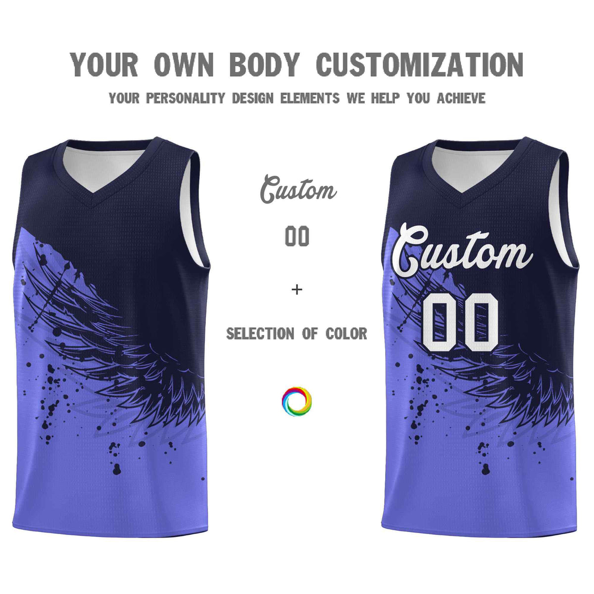 Custom Purple Navy Wing Pattern Sports Uniform Basketball Jersey