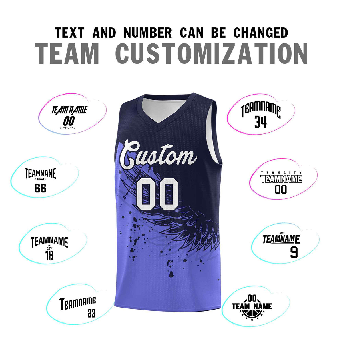 Custom Purple Navy Wing Pattern Sports Uniform Basketball Jersey