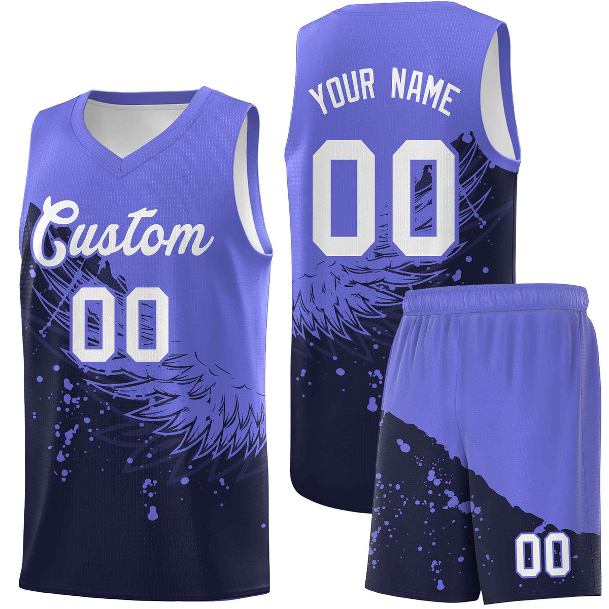 Custom Navy Purple Wing Pattern Sports Uniform Basketball Jersey