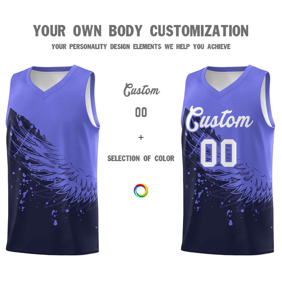 Custom Navy Purple Wing Pattern Sports Uniform Basketball Jersey