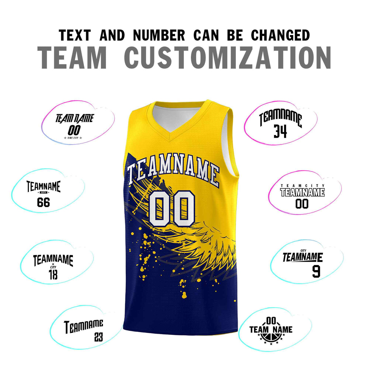 Custom Navy Gold Wing Pattern Sports Uniform Basketball Jersey