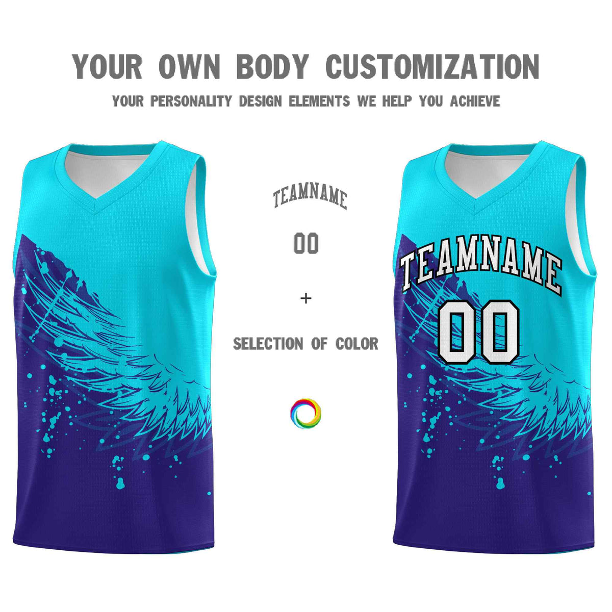 Custom Royal Sky Blue Wing Pattern Sports Uniform Basketball Jersey