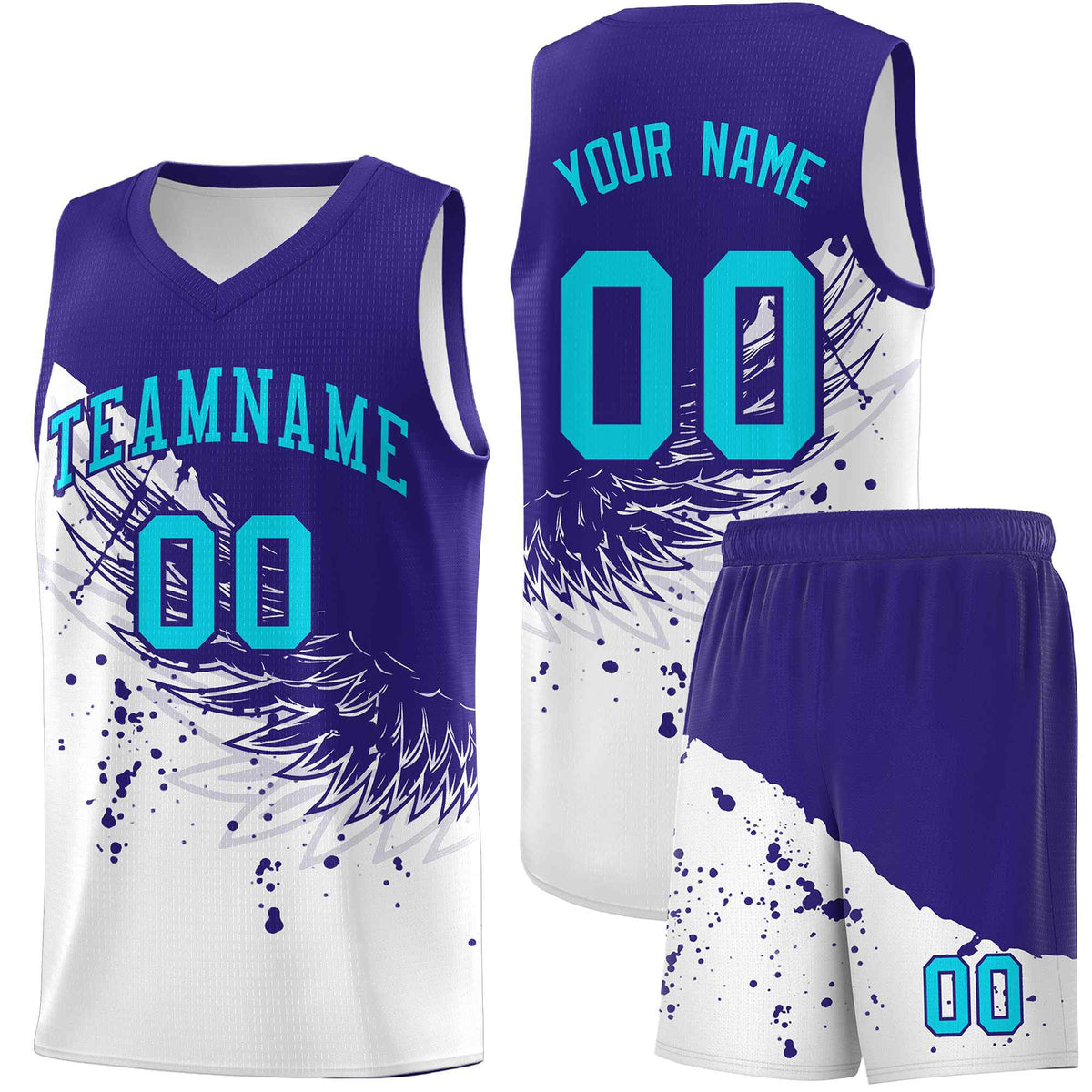 Custom White Royal Wing Pattern Sports Uniform Basketball Jersey