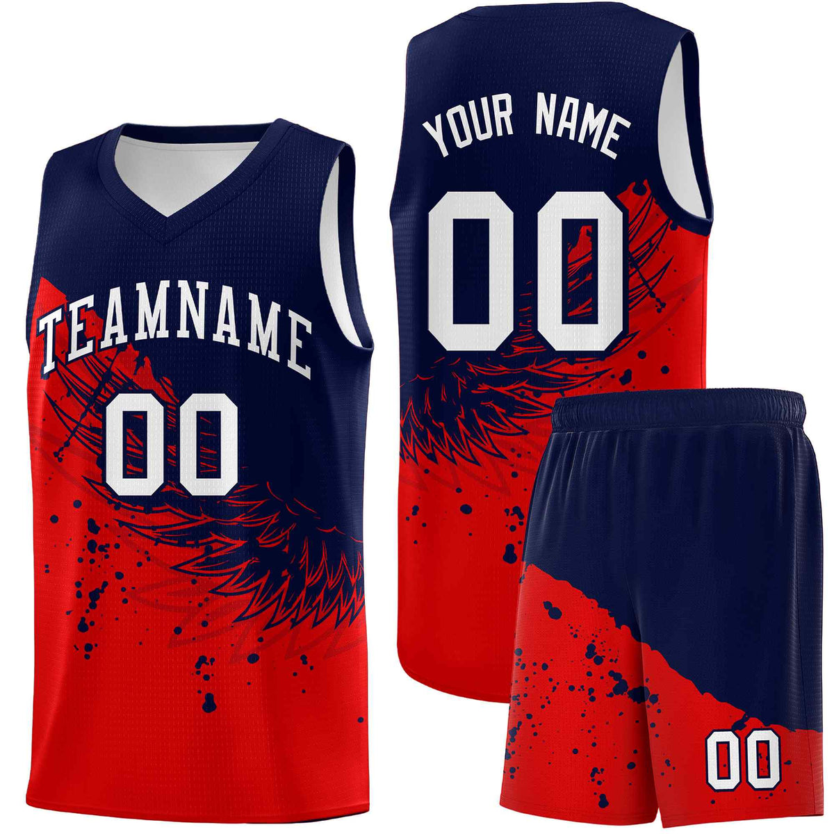 Custom Red Navy Wing Pattern Sports Uniform Basketball Jersey