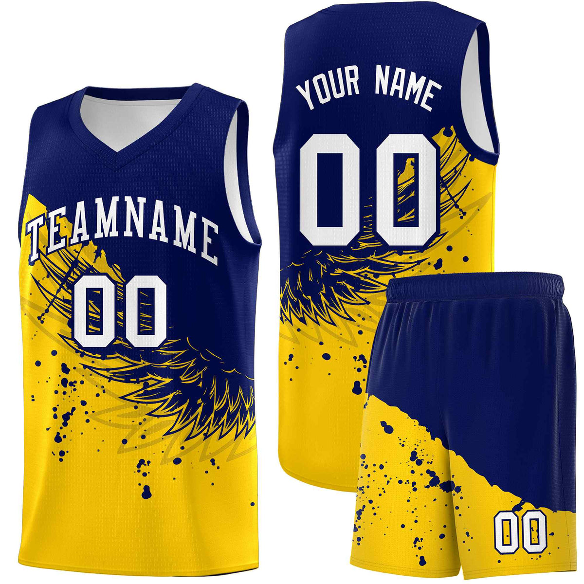 Custom Gold Navy Wing Pattern Sports Uniform Basketball Jersey