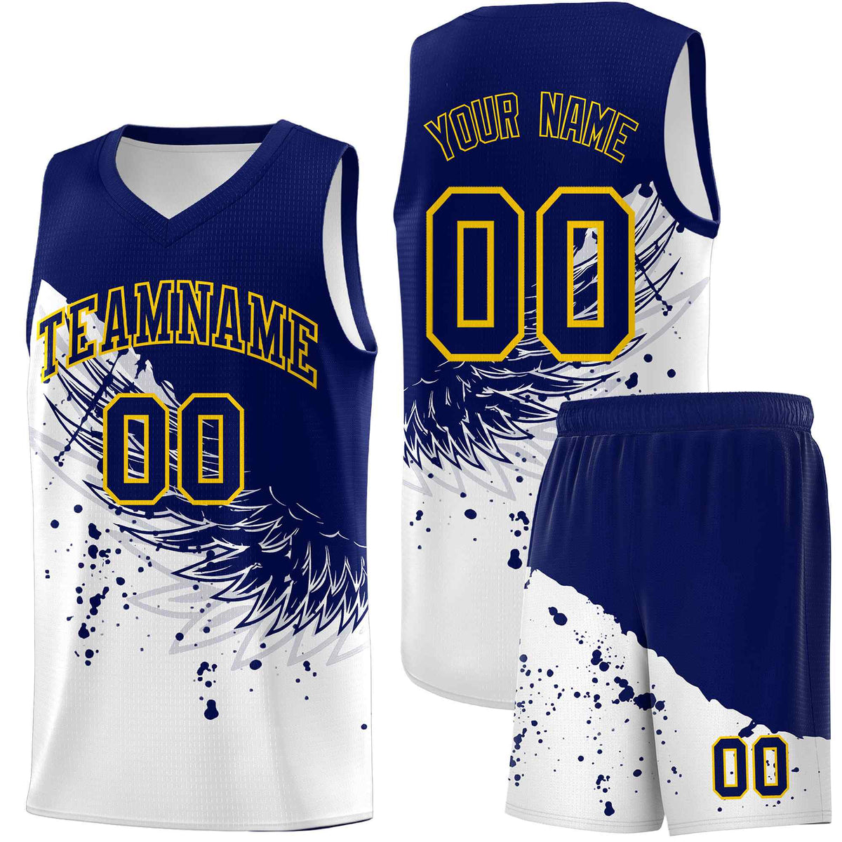Custom White Navy Wing Pattern Sports Uniform Basketball Jersey