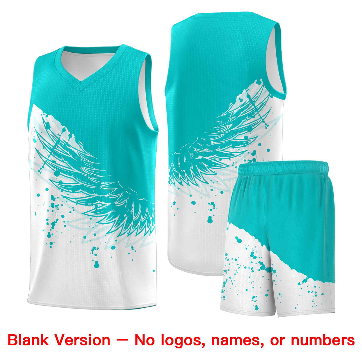 Custom White Aqua Wing Pattern Sports Uniform Basketball Jersey