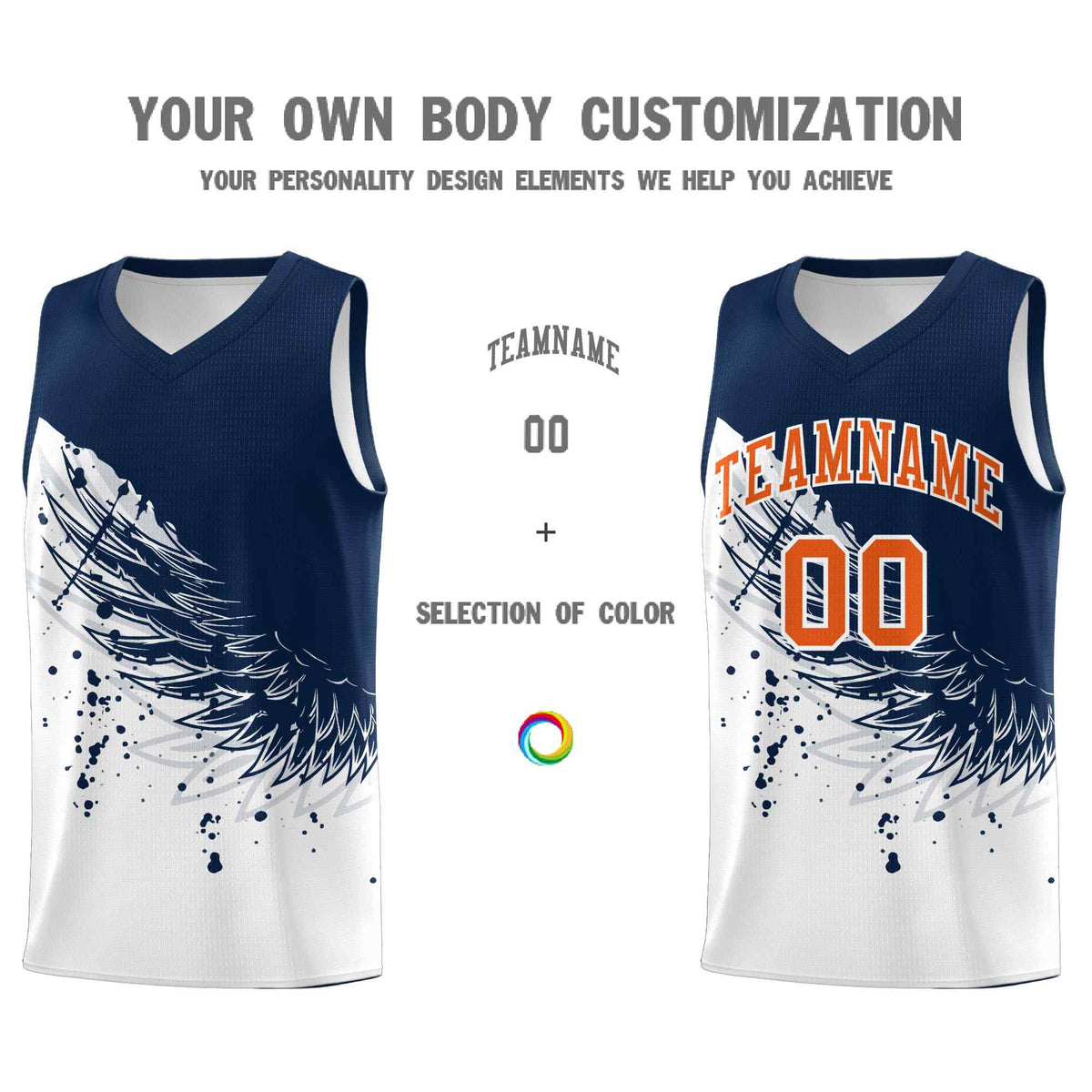Custom White Navy Wing Pattern Sports Uniform Basketball Jersey