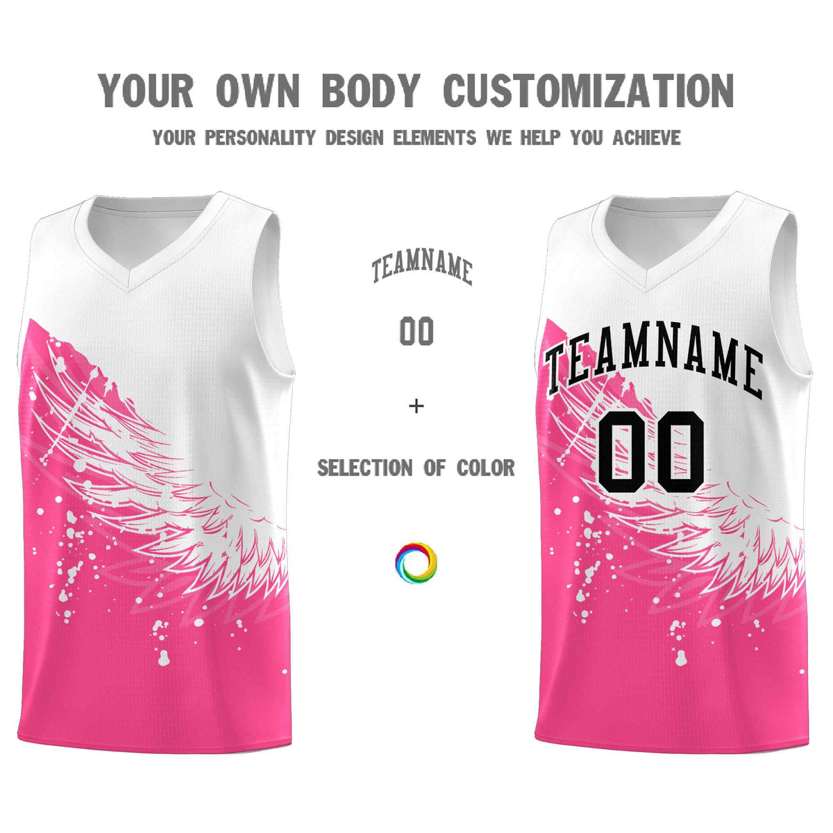Custom Pink White Wing Pattern Sports Uniform Basketball Jersey