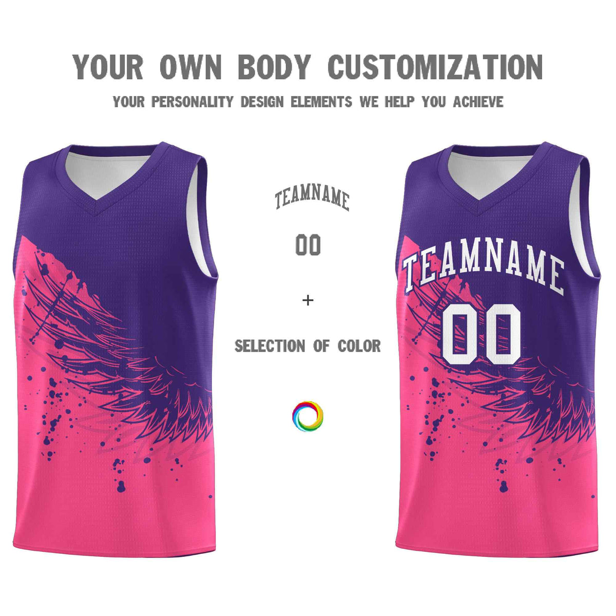 Custom Pink Purple Wing Pattern Sports Uniform Basketball Jersey