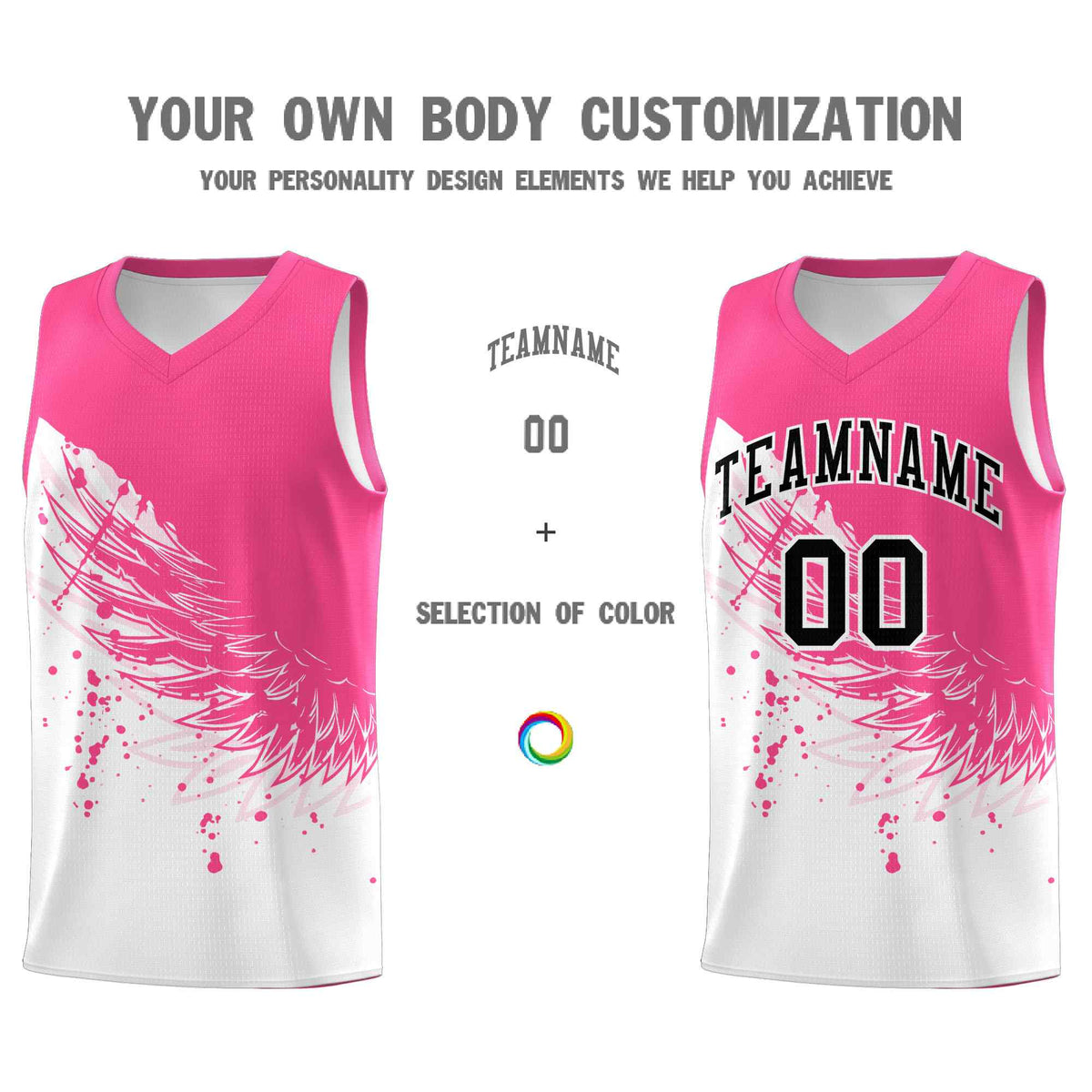 Custom White Pink Wing Pattern Sports Uniform Basketball Jersey