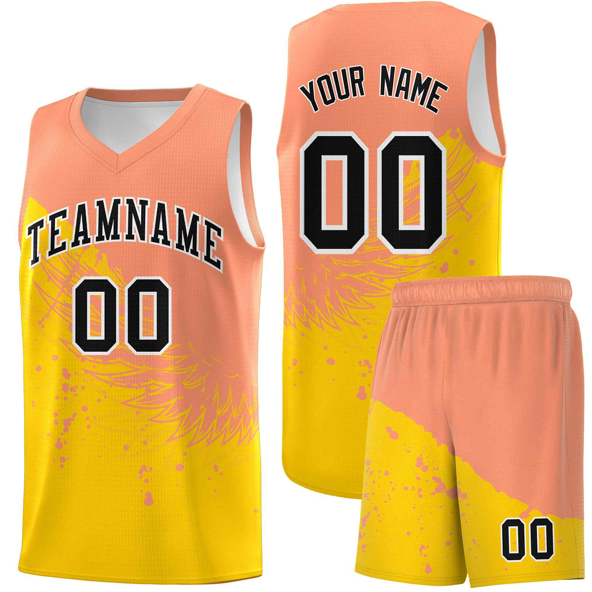 Custom Gold Light Orange Wing Pattern Sports Uniform Basketball Jersey