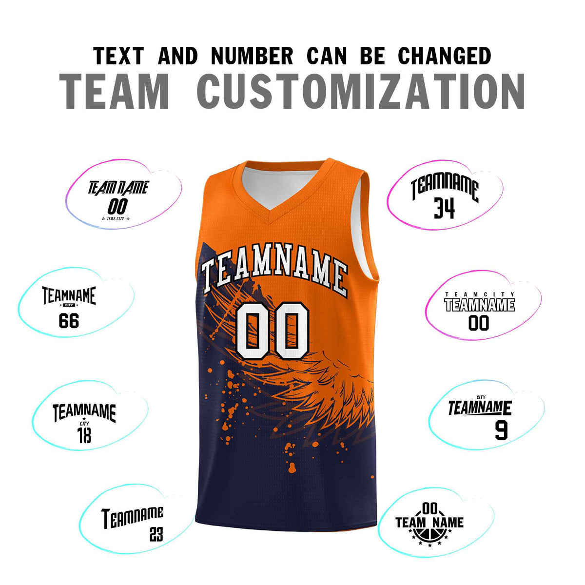 Custom Navy Orange Wing Pattern Sports Uniform Basketball Jersey
