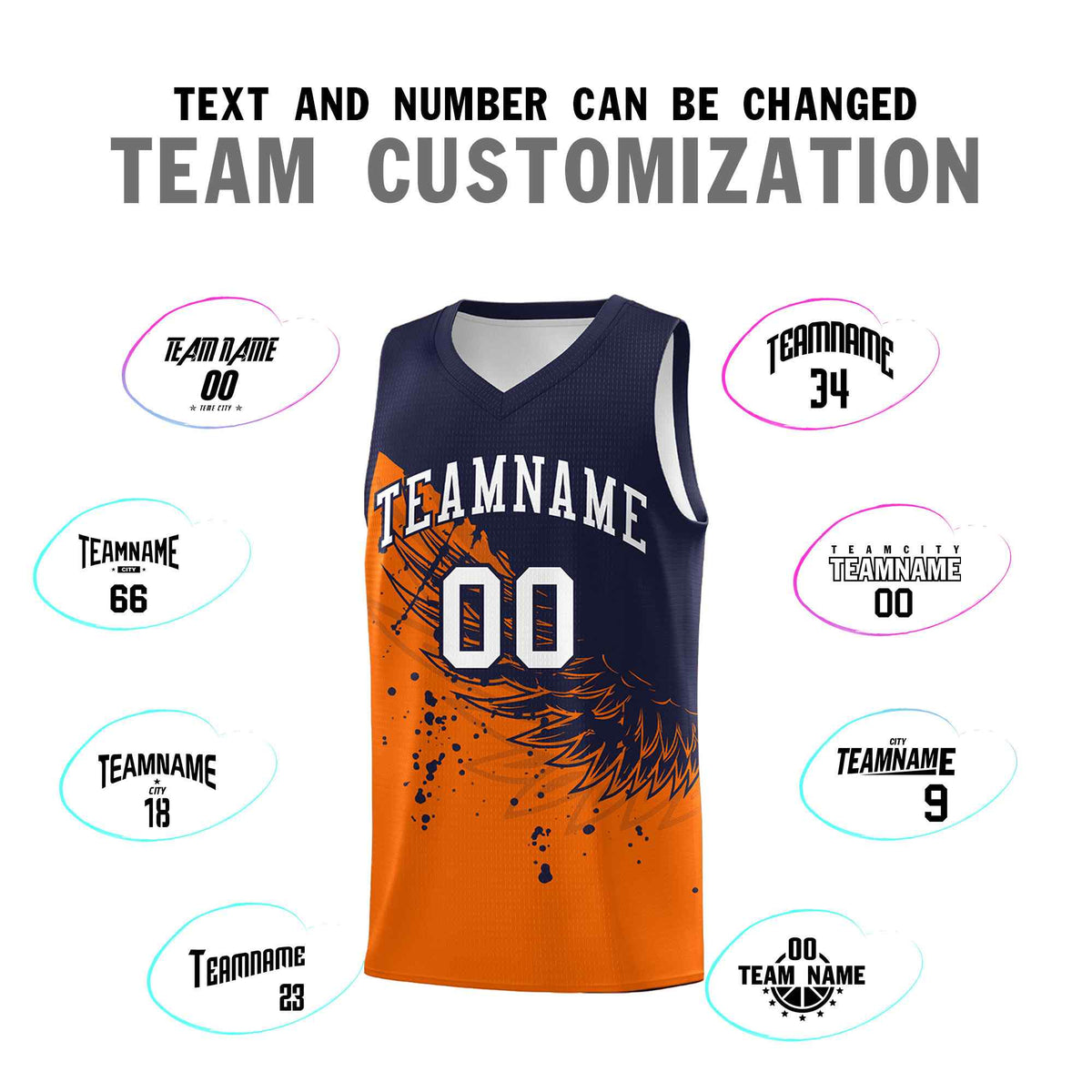 Custom Orange Navy Wing Pattern Sports Uniform Basketball Jersey