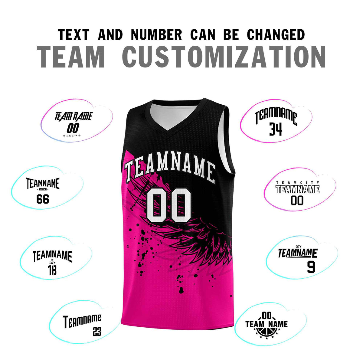 Custom Pink Black Wing Pattern Sports Uniform Basketball Jersey